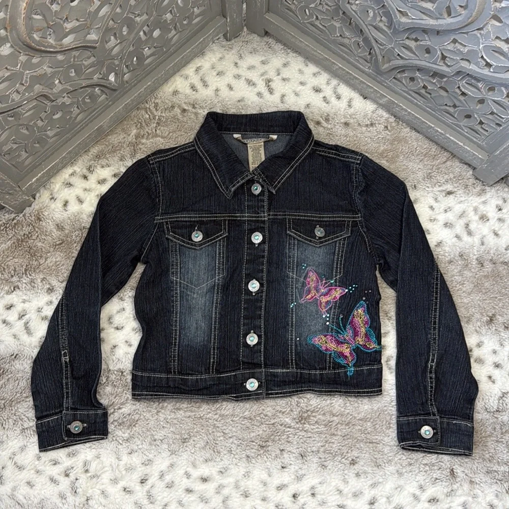 Arizona jean jacket girls size 7 embroidered butterfly rhinestones girlhoodcore